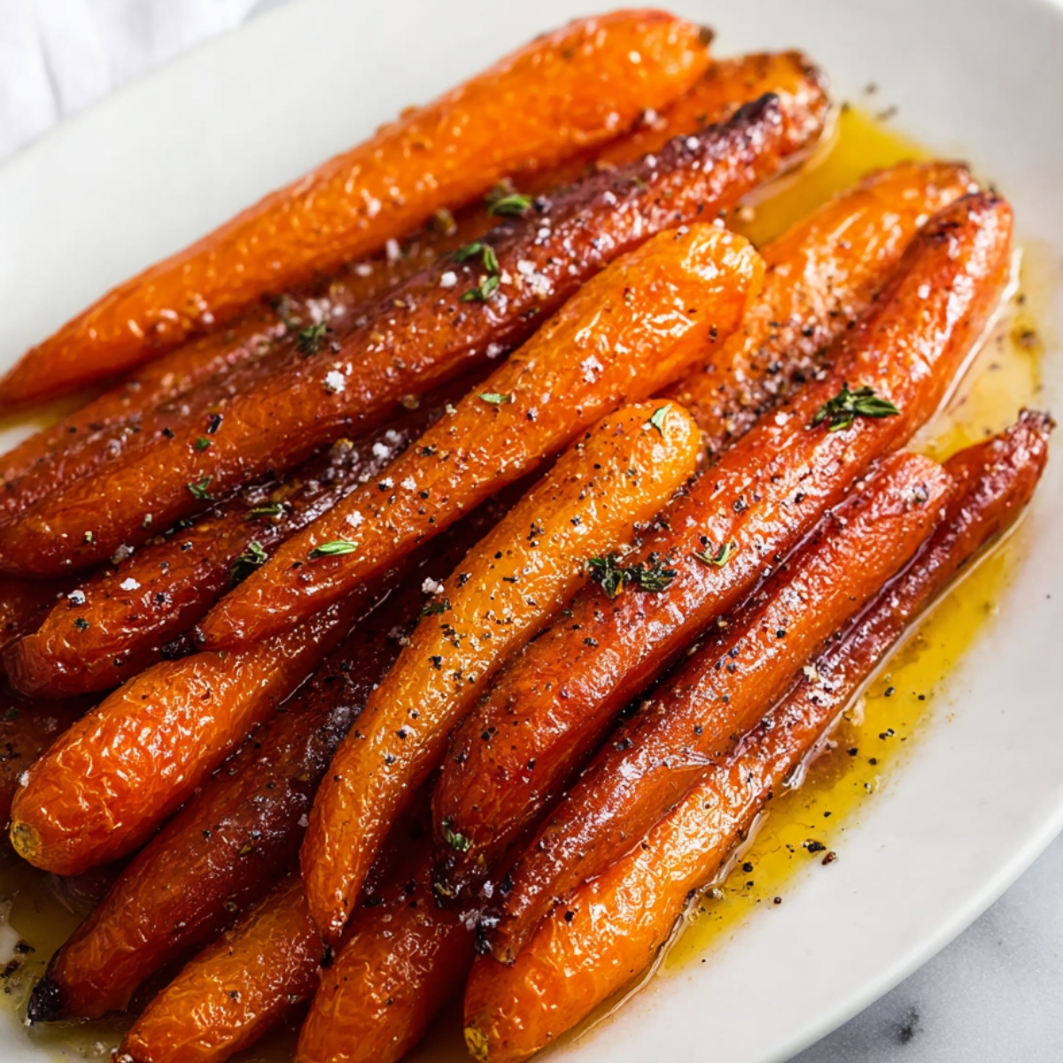 Best 5-Ingredient Brown Sugar Glazed Carrots Recipe 9 brown sugar glazed carrots A close-up of perfectly caramelized glazed carrots, served on a white plate. The carrots are coated in a rich golden glaze with visible sprinkles of black pepper and a light touch of salt. The vibrant carrots glisten with a flavorful butter sauce, adding to the warm, inviting feel of the dish.