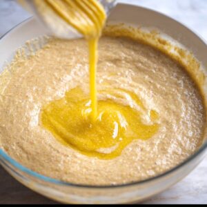 Cornbread Recipe: Easy 40-Minute Homemade Version 14 "A close-up of a bowl of cornbread batter with a smooth, creamy consistency, ready to be poured into a baking pan."