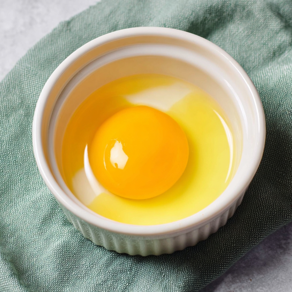 Homemade Egg Mcmuffin Recipe in 5 Easy Steps 12 A single egg in a small ramekin, ready to be microwaved to achieve the perfect round shape