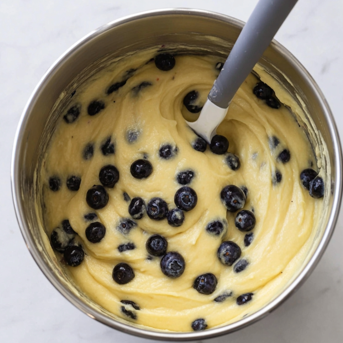 Lemon Blueberry Cupcakes Recipe (Moist & Easy!) 11 Freshly baked lemon blueberry cupcakes cooling in a muffin pan lined with white paper liners, with golden tops and visible blueberry spots.