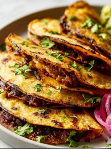 Crispy Black Bean Tacos Recipe filled with black bean and onion mixture, garnished with fresh cilantro.